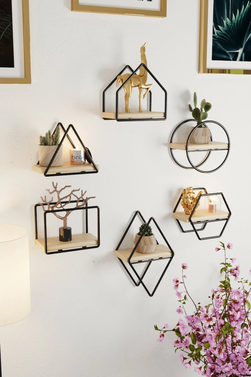 Set rafesh për mur, Hanah Home, Minyatür Raflar, 6 copë
