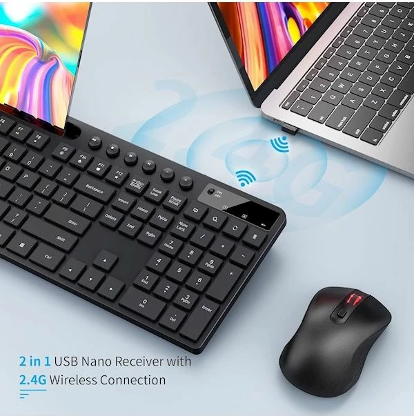 Set tastierë wireless + maus Marvo Office KC411W, layout SLO/HR, me mbajtëse telefoni/tableti, e zezë