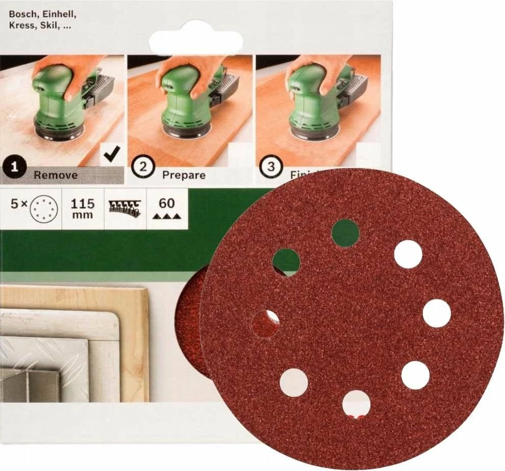 Disk zmerile Bosch 115mm P60, 8 vrima, 5 copë