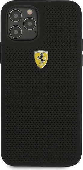 Mbështjellës Ferrari FESPEHCP12LBK për iPhone 12 Pro Max 6.7", i fortë, On Track Perforated, i zi