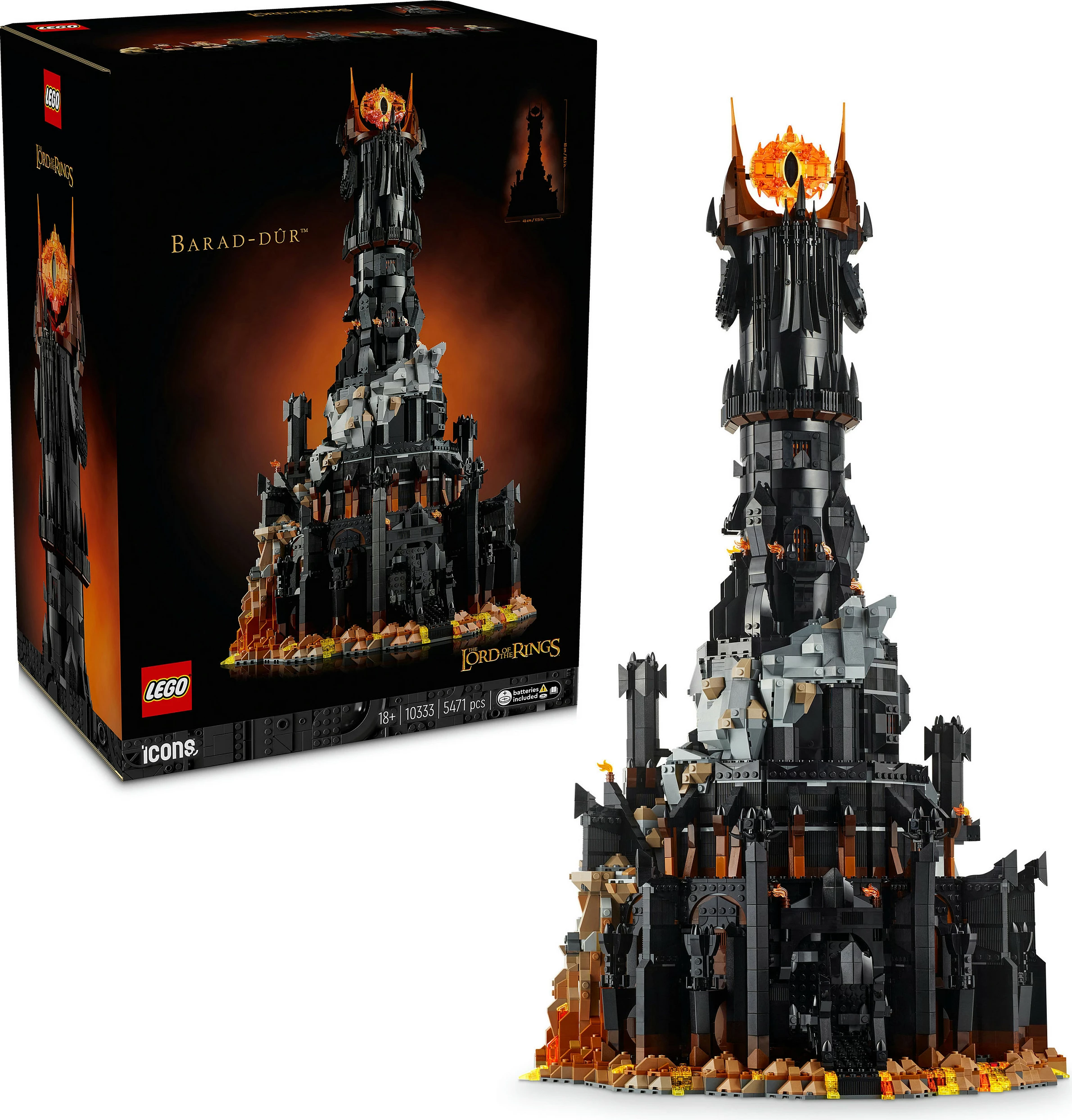 Set ndërtimi LEGO Icons The Lord of the Rings 10333 Barad-dûr, 5471 copë, 18+, shumëngjyrësh