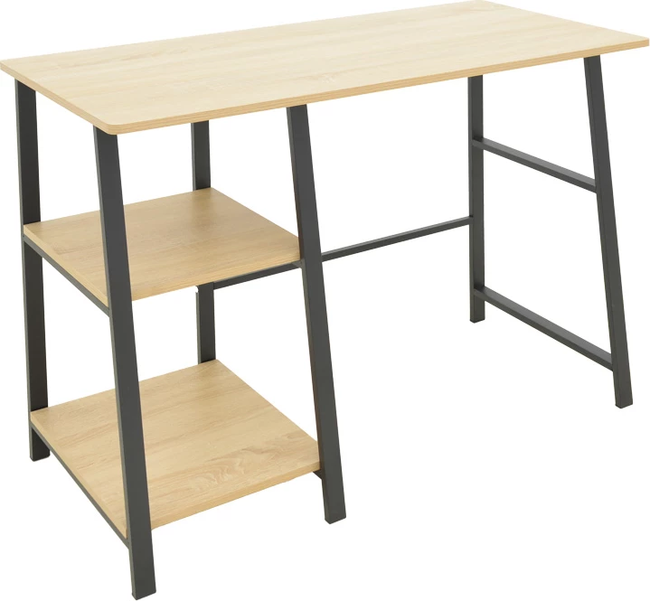 Tavolinë pune Ferje me rafte, MDF natyrale-e zezë, 100x48x75cm
