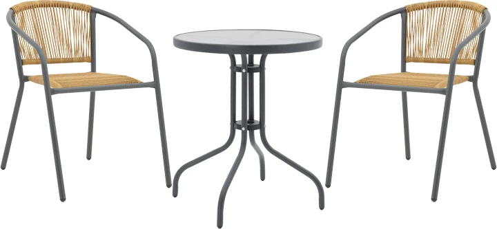 Tavolinë me karrige Watson-Lindaria set prej 3 pjesësh metal-xham Φ60x70cm