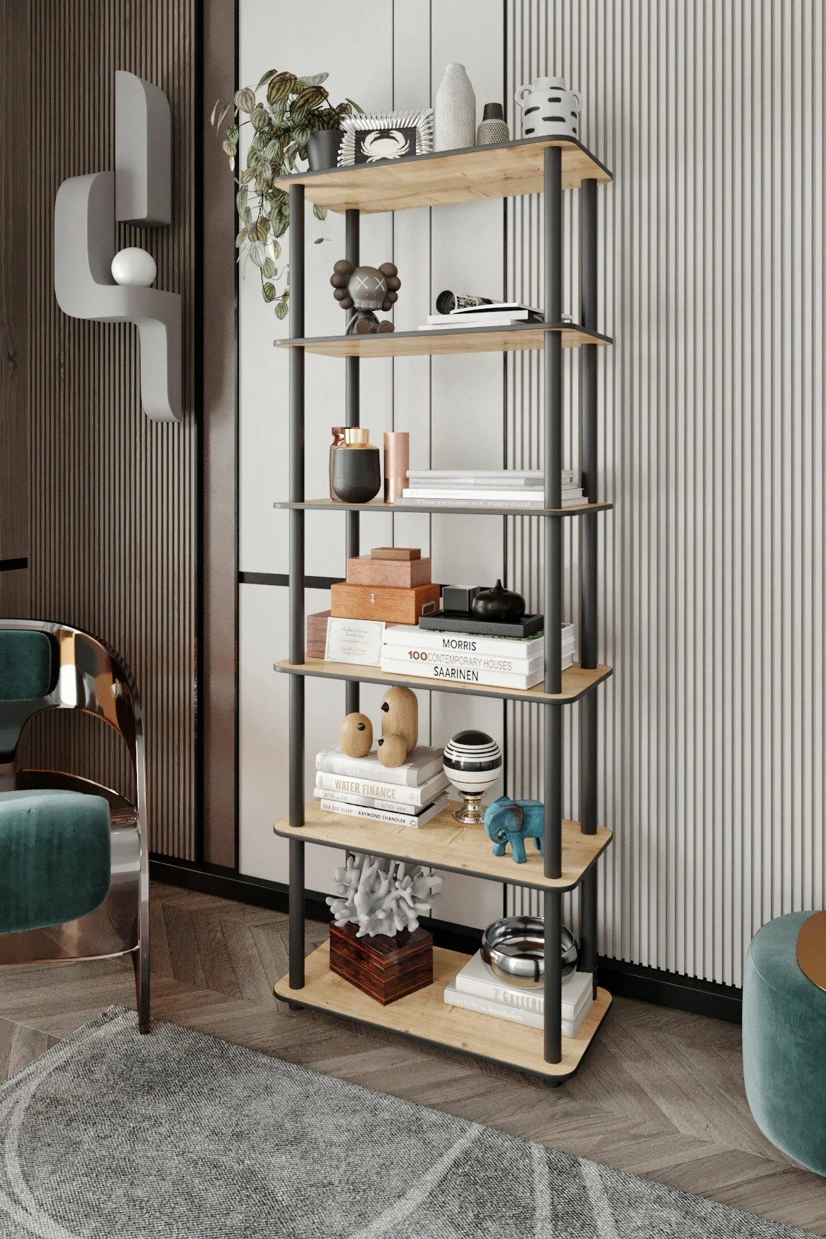 Raft librash Hanah Home, 6 ndarje, ngjyrë lisi