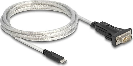 Adapter USB-C në RS-422/RS-485 DeLOCK, FTDI FT232R, DB-9, bllok terminali 6-pin, 2 m, zi/transparent