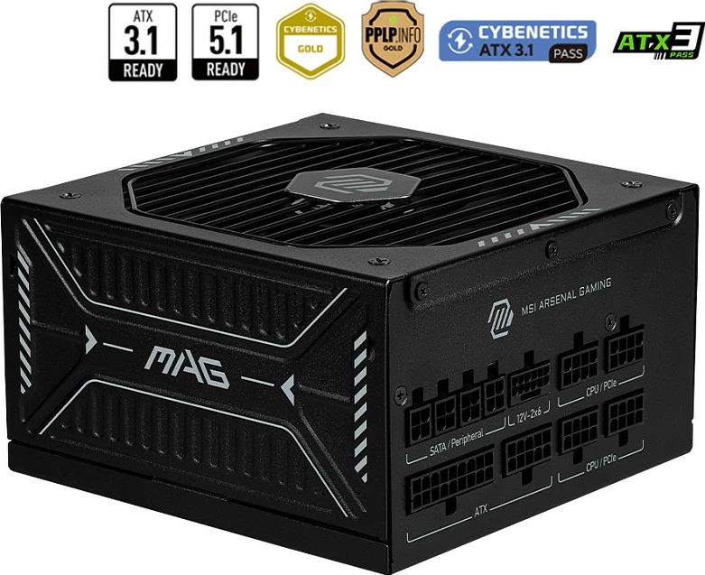 Furnizues rryme (PSU) MSI MAG A850GLS PCIe5, 850W, 80+ Gold, Fully Modular, ATX 3.1, i zi
