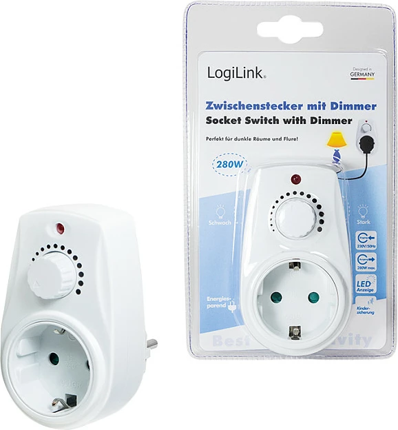 Dimmer LogiLink PA0151, adapter prizë me rrotë, Europlug, 40-280 W, i bardhë