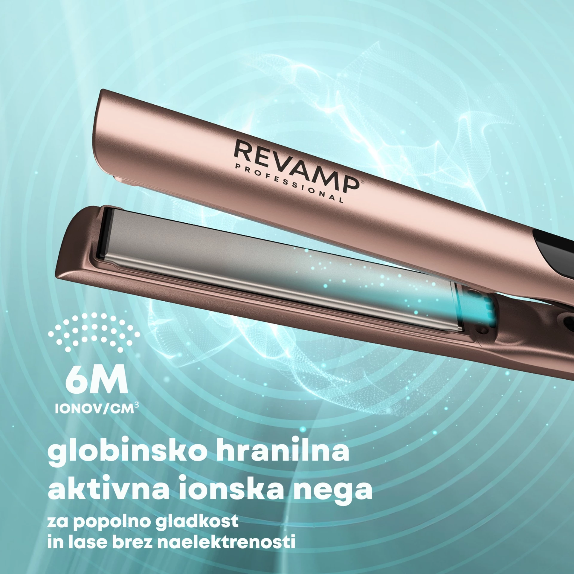 Hekur për drejtim flokësh Revamp Dynamic Radiance Straight & Style ST-1900GD, pllaka qeramike jonike 100 mm, 150–235°C, Ari