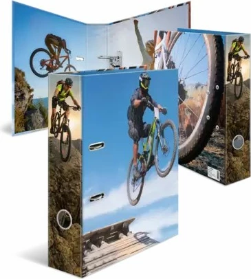 Dosje A4 HERMA, karton, motiv mountain bike, shumëngjyrëshe, 7 cm, me mekanizëm lever