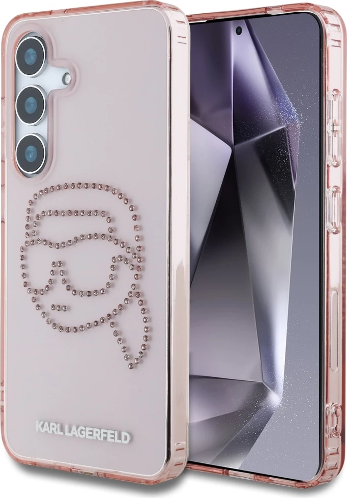 Mbështjellës Karl Lagerfeld Rhinestones K. Head Logo për Samsung Galaxy S25, rozë