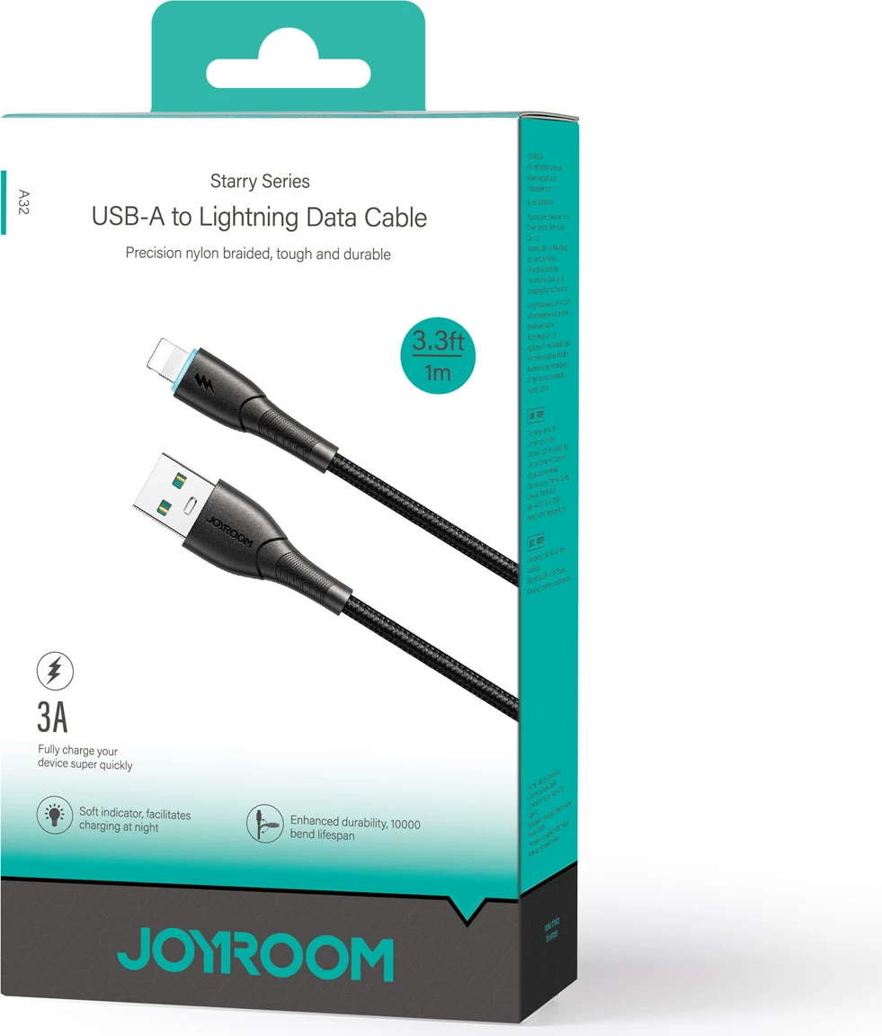 Kabllo Joyroom Starry Series SA32-AL3, USB-A në Lightning, 1m, 3A, e zezë
