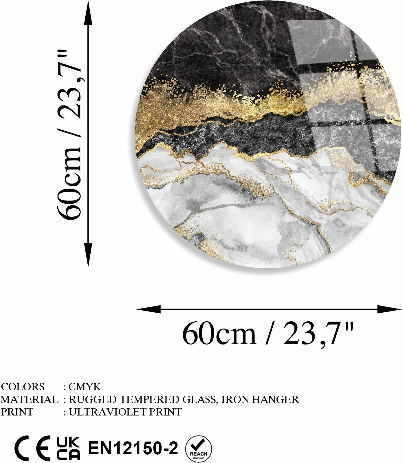 Pikturë dekorative xhami e temperuar, shumëngjyrëshe, UV-1133, 60cm