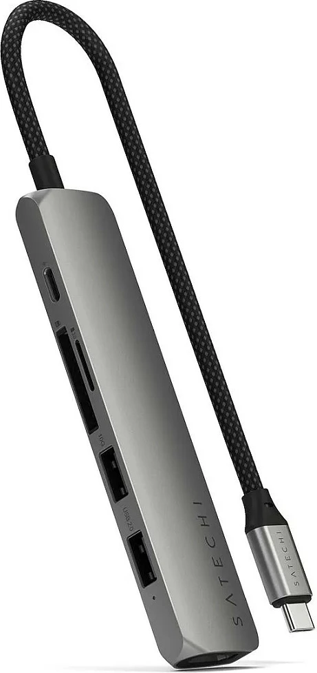 Hub USB‑C Satechi ST-P6SM, adapter 6-në-1, HDMI/2x USB-A/SD/microSD/USB-C, Space Gray
