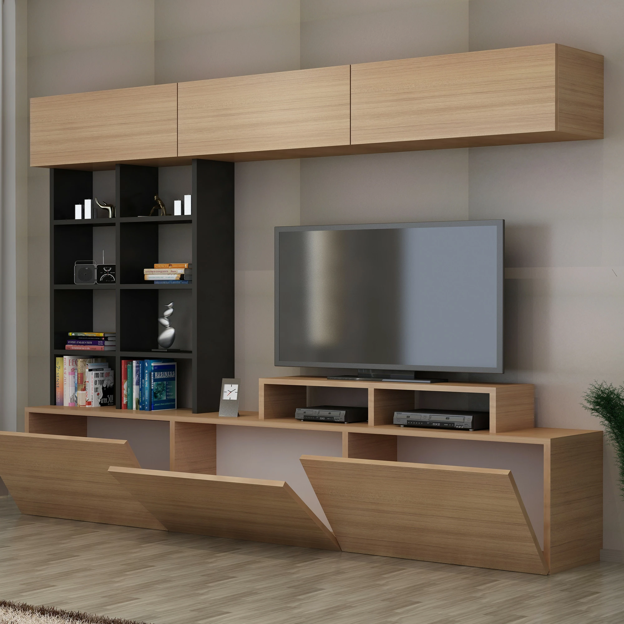 Komodë TV Hanah Home, Sasa, ngjyrë teak dhe e zezë