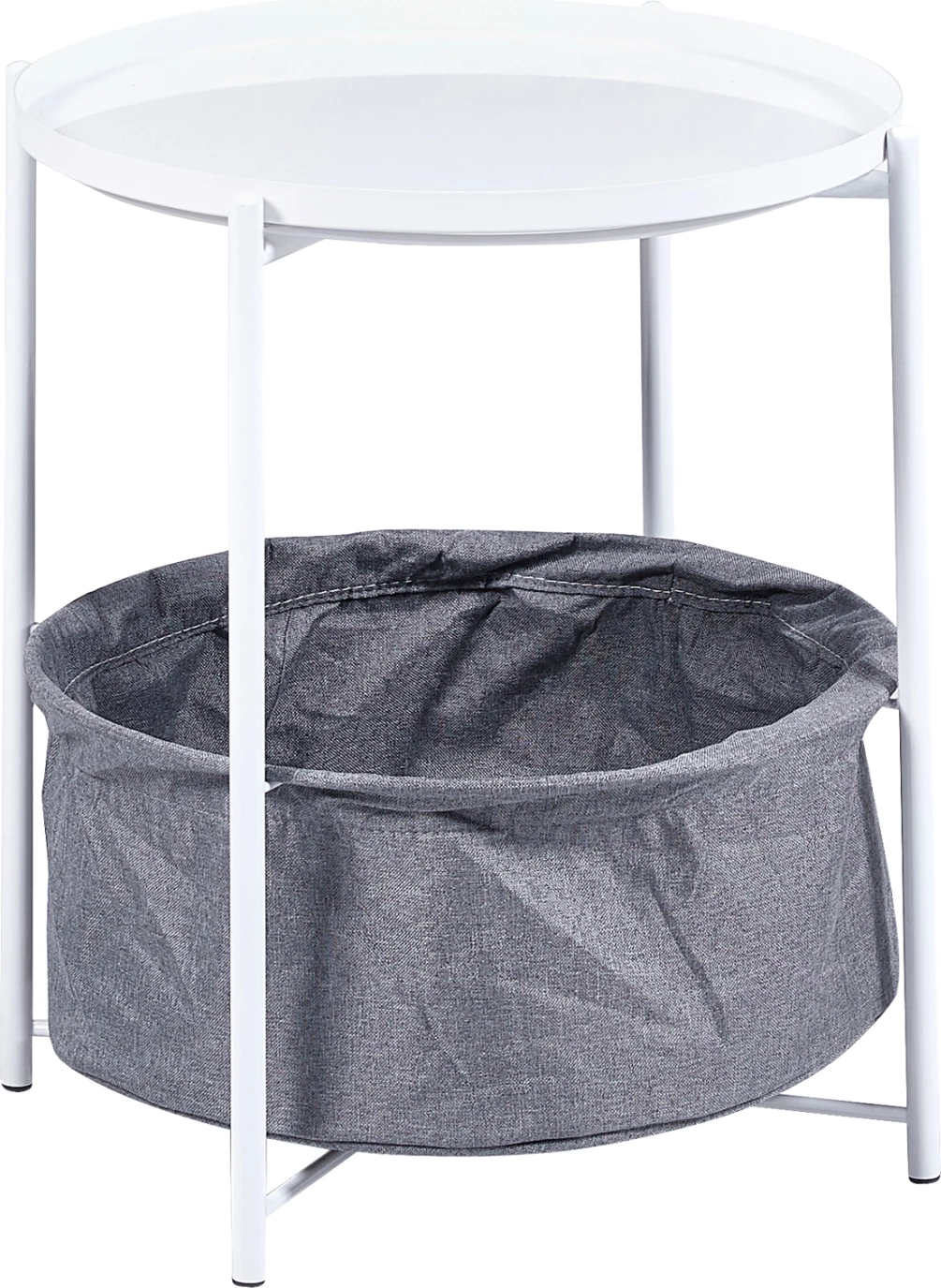 Tavolinë anësore FH9472.02 e rrumbullakët, metal i bardhë, pëlhurë gri, Φ42x52H cm