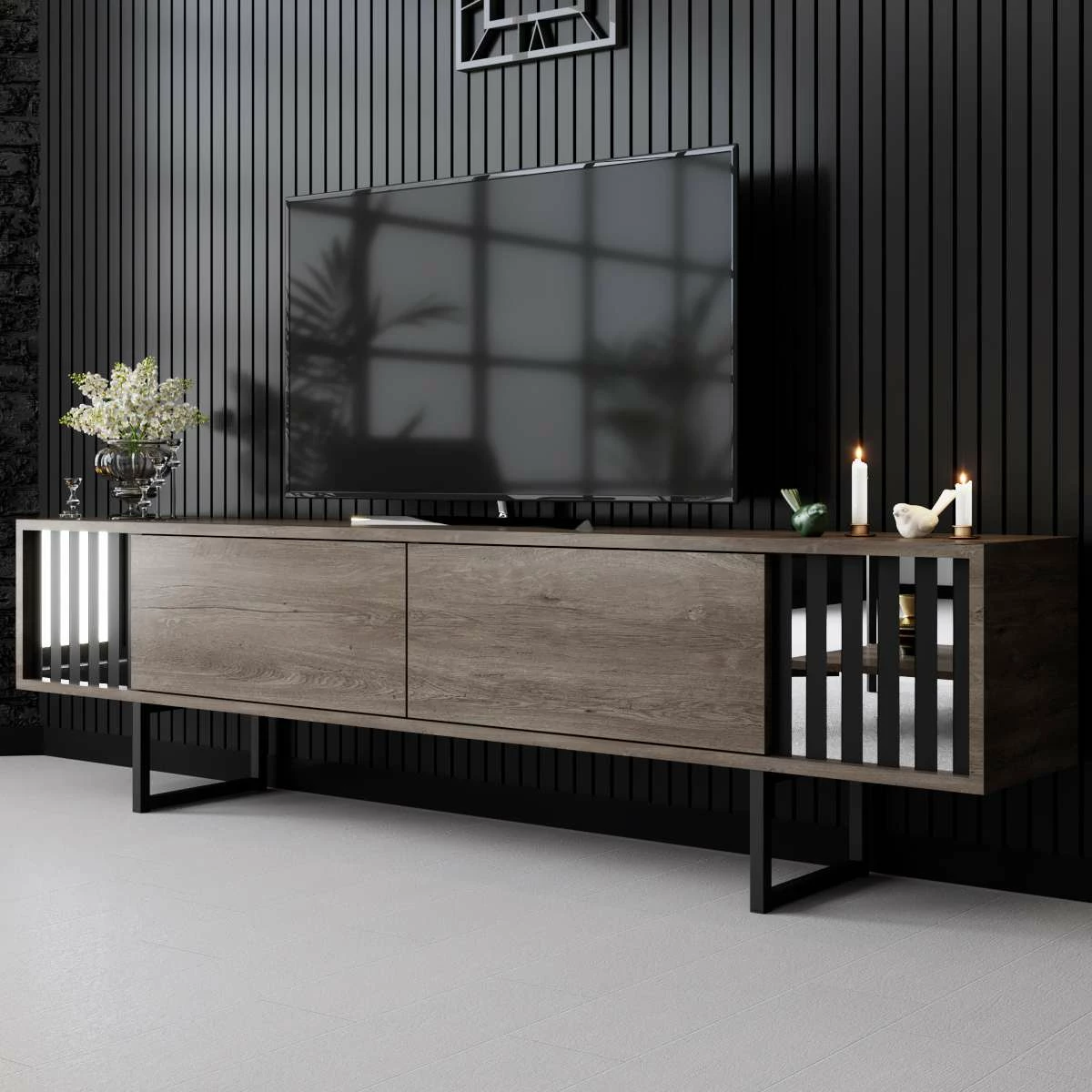 Komodë TV Hanah Home, Chrome Line, ngjyrë arre, e zezë