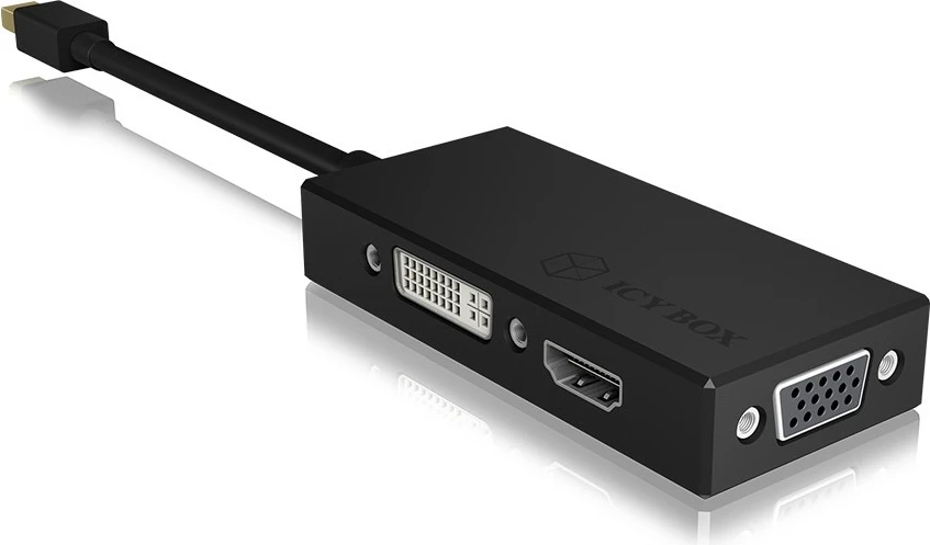 Adapter video ICY BOX IB-AC1032, Mini DisplayPort në HDMI/DVI-D/VGA, i zi