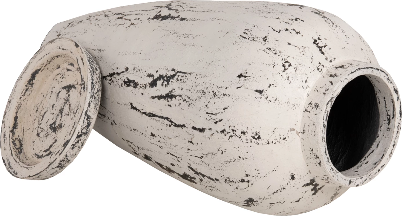 Vazo dekorative për dysheme me bazë pjate LAUREL FH7937 terrakota në patinë të bardhë Φ45x100Hcm