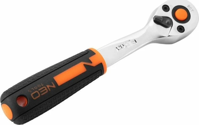 Set veglash NEO 10-060, 86 copë, 1/2" & 1/4" ratchet, kasetë plastike, zi/portokalli