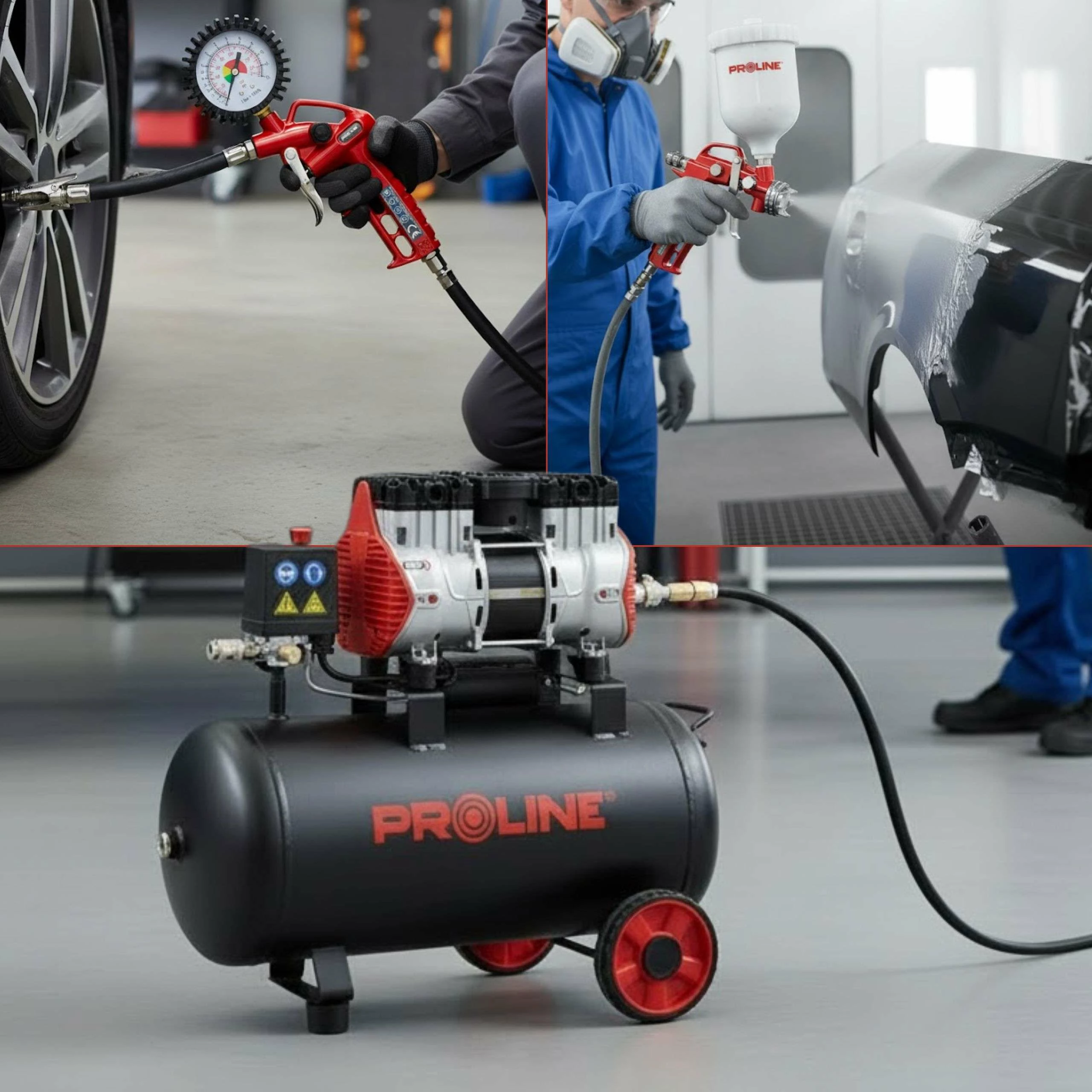 Kompresor ajri pa vaj PROLINE P200004 24L 750W/1HP 8 bar 167 l/min, zi/kuq
