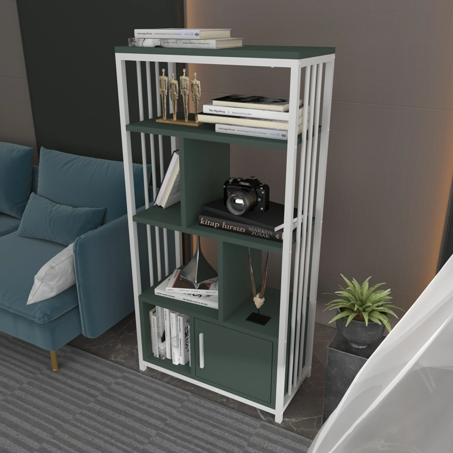 Raft librash Skye Decor, Valero, ngjyrë e gjelbër dhe e bardhë