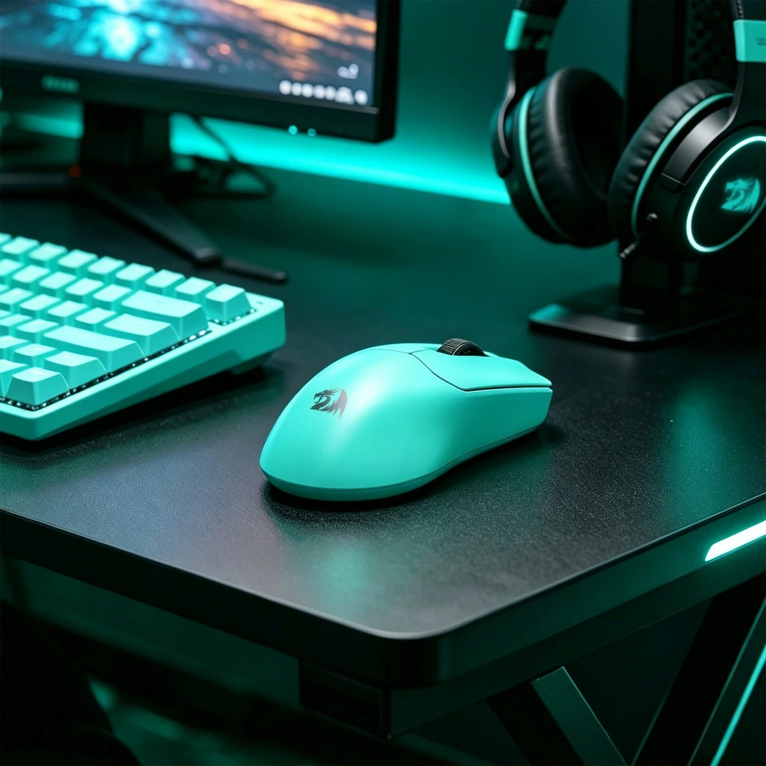 Maus gaming Redragon Axion M933, wireless Bluetooth/2.4G + USB-C, 45000 DPI, 60 g, turkiz