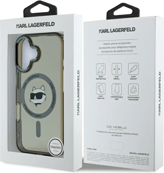 Mbështjellës Karl Lagerfeld IML Metal Choupette Head MagSafe për iPhone 16, Zi