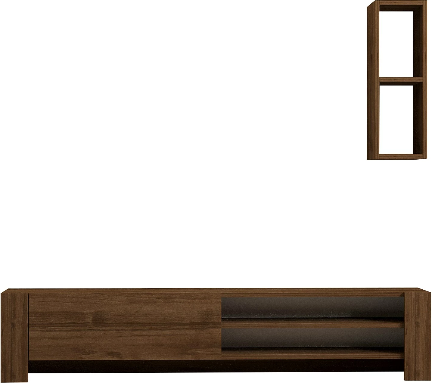 Komodë TV Skye Decor, ngjyrë arre, me rafte dhe raft muri, Naz