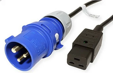 Kabllo rryme Bachmann IEC60309 (blu) në C19, 3 m, 16A, zi/blu