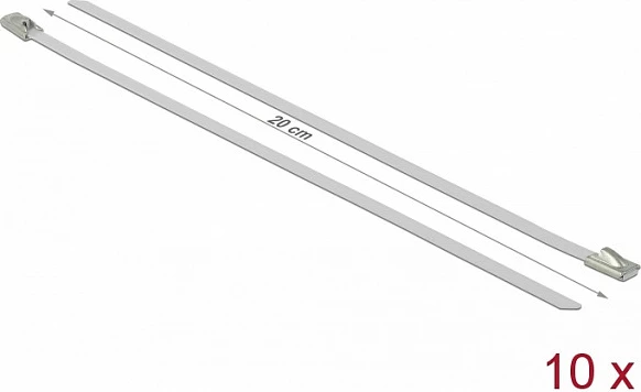 Lidhëse kabllosh DeLOCK 18817, inox 200mm x 4.6mm, 10 copë, të bardha