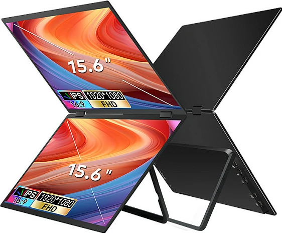 Monitor portativ Extralink Smart Life T01, 2x 15.6", IPS, FHD 1080p, 16:9, i palosshëm, i zi
