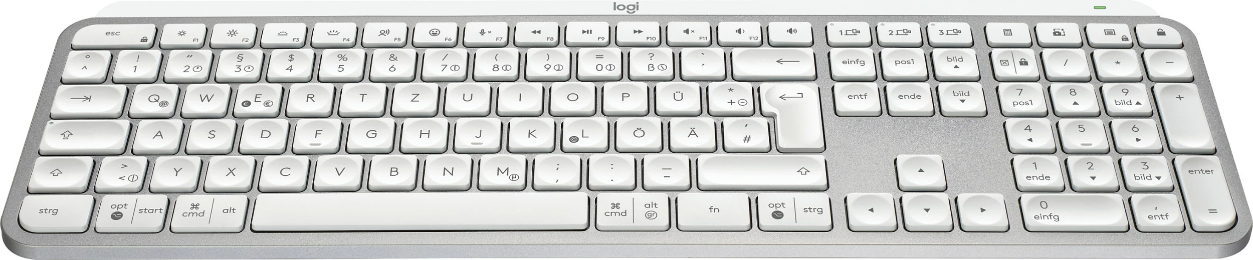 Tastierë Logitech MX Keys S, Wireless, RF Wireless + Bluetooth, Scissor key switch, QWERTZ, Alumini, Bardhë