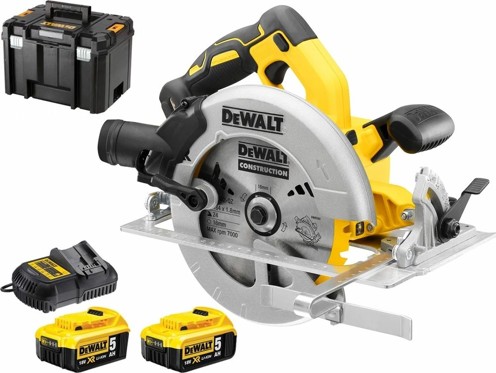 Sharrë rrethore DeWalt DCS570P2 18V 184 mm, set me 2x 5Ah bateri + karikues + valixhe