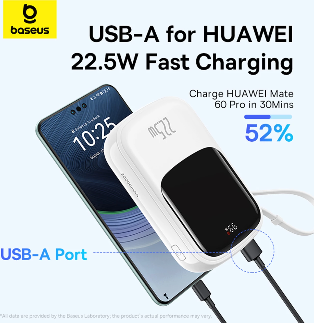 Powerbank Baseus QPow Pro+ 20000mAh me display, 22.5W, kabllo USB-C e integruar, Bardhë