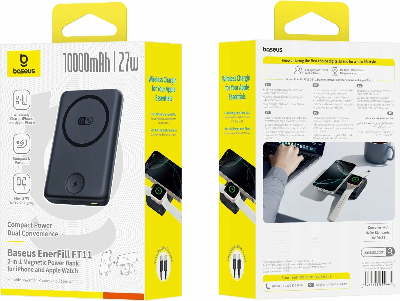 Powerbank Baseus EnerFill FT11 10000mAh 27W MagSafe + karikues Apple Watch, i zi