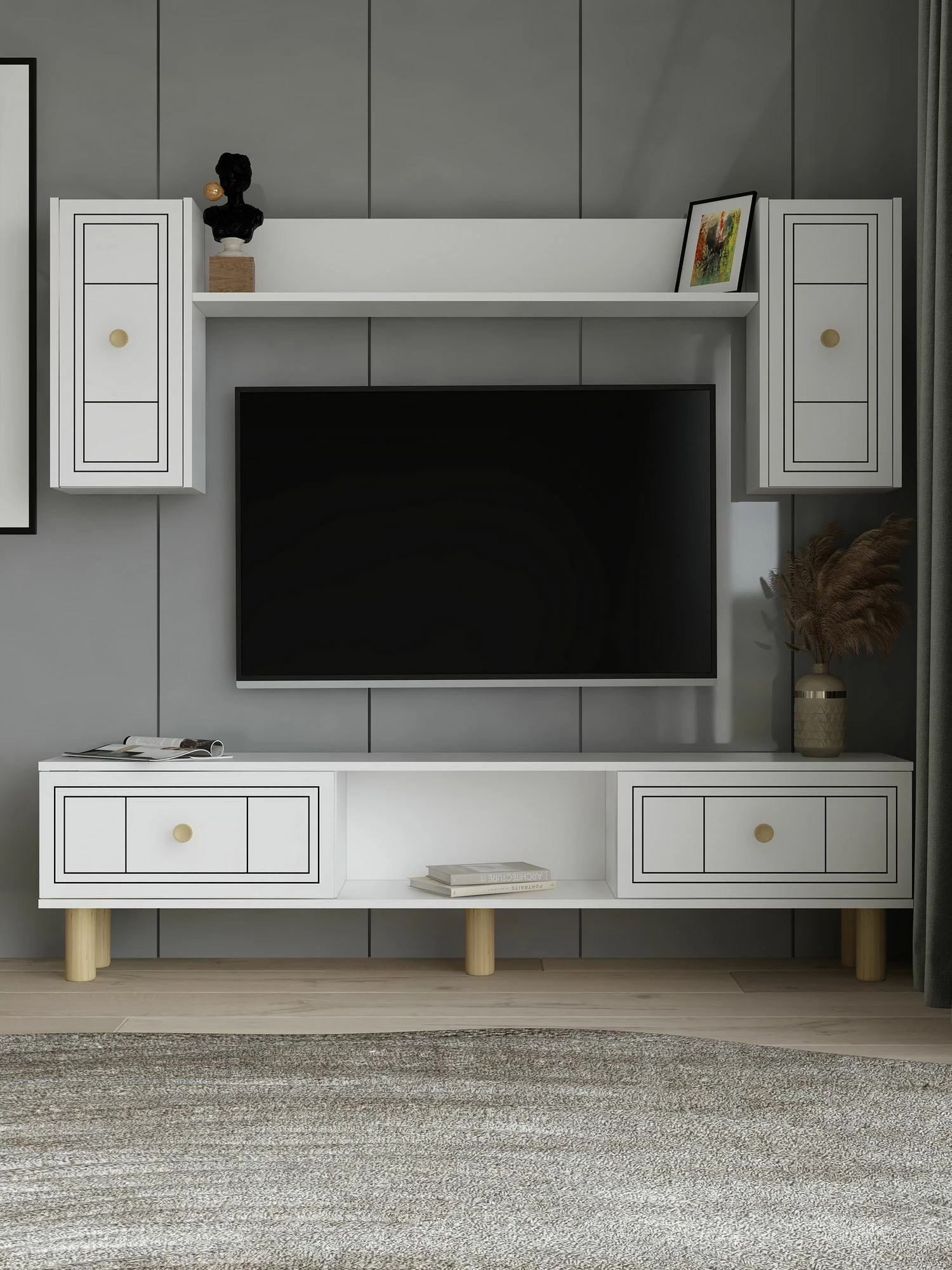 Komodë TV Dario Bohem, ngjyrë e bardhë, Skye Decor
