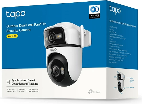 Kamerë sigurie TP-Link Tapo C545D, Outdoor Dual Lens, Wi‑Fi + Ethernet, microSD, audio 2‑drejtimëshe, Bardhë