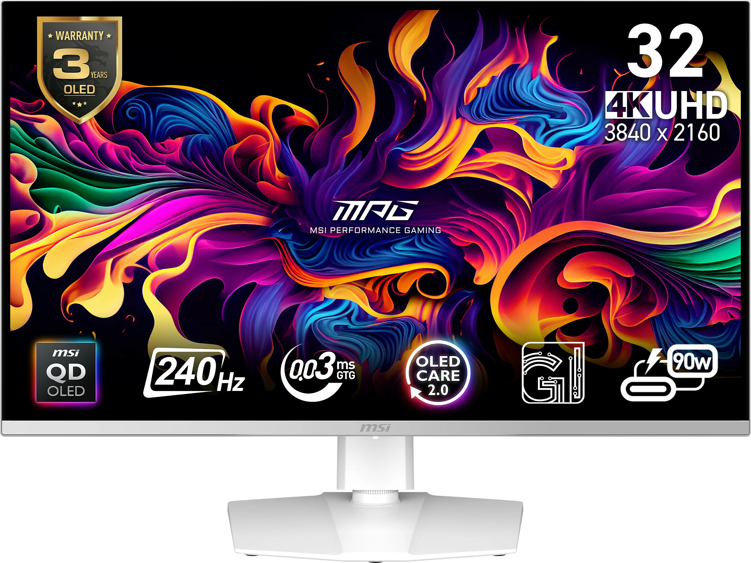 Monitor MSI 9S6-3DD29A-022, 31.5", 4K QD-OLED, 240Hz, 0.03ms, HDR, USB-Hub, Pivot, i bardhë