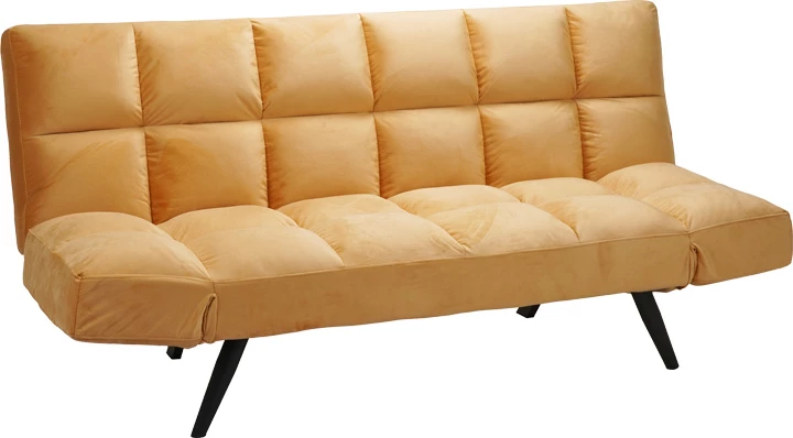 Divan-krevat 3 vendësh Freddo, kadife ngjyrë mustardë, 181x81x86cm