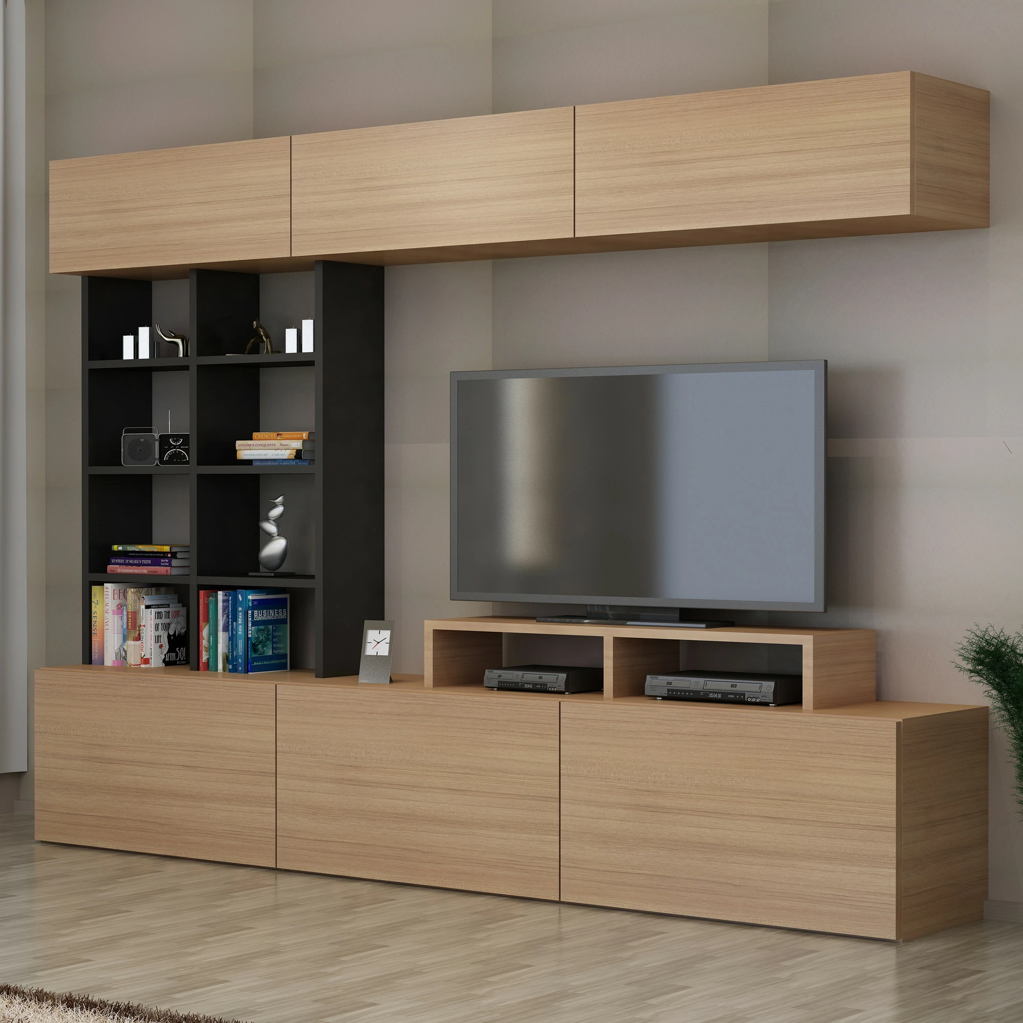 Komodë TV Hanah Home, Sasa, ngjyrë teak dhe e zezë