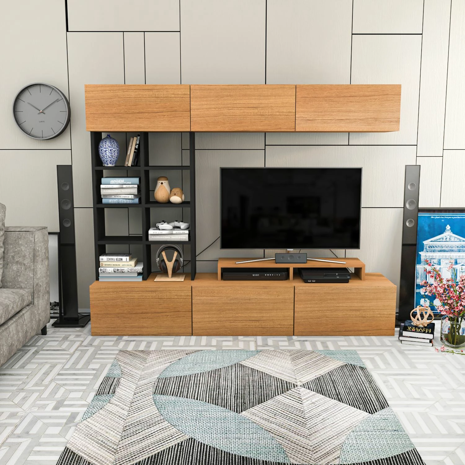Komodë TV Hanah Home, Sasa, ngjyrë teak dhe e zezë