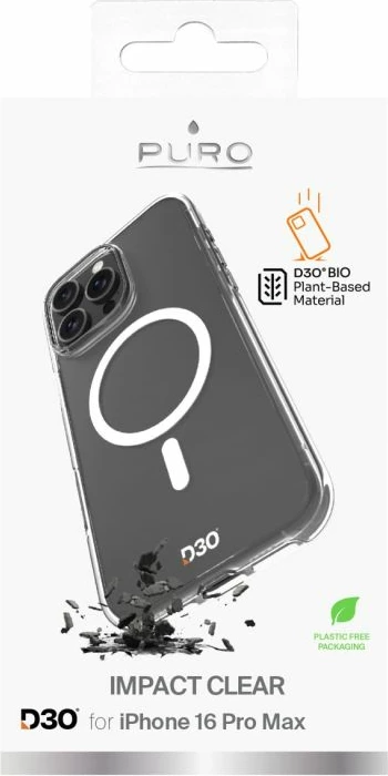 Mbrojtëse silikoni Puro Impact Clear D3O MagSafe për iPhone 16 Pro Max, transparente