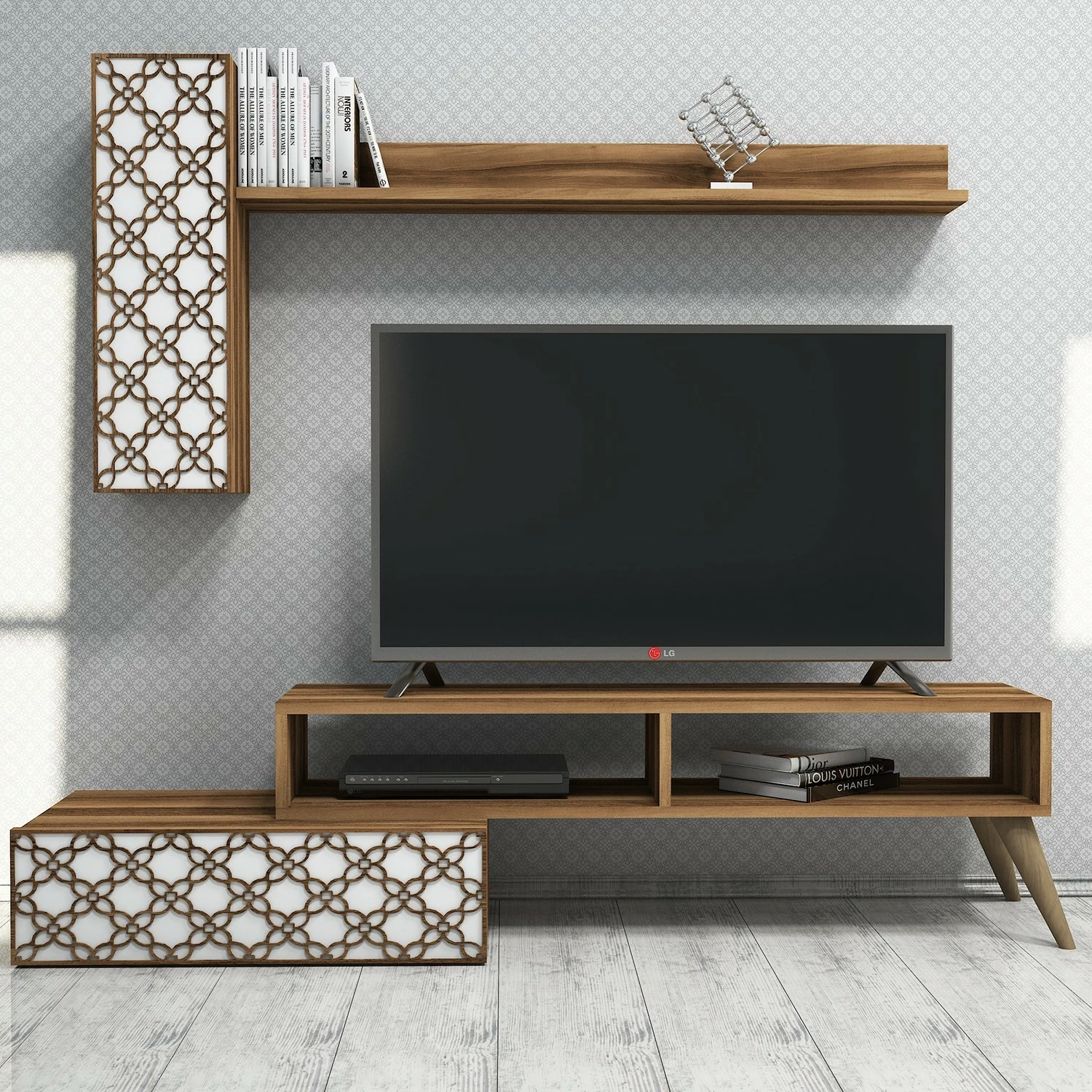 Komodë TV Hanah Home, Planet, ngjyrë arre dhe e bardhë
