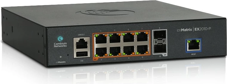 Switch Cambium Networks cnMatrix EX2010-P, Managed, L2/L3, Gigabit Ethernet, PoE, Rack mounting, 1U