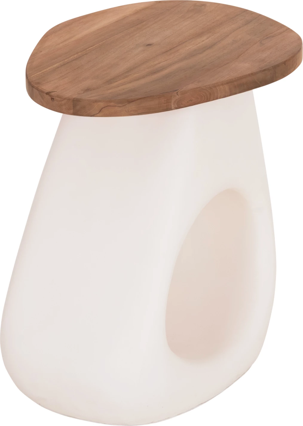 Tavolinë anësore AIDA, bazë prej fibrë-cementi e bardhë, sipërfaqe druri teak, 47x60x59cm