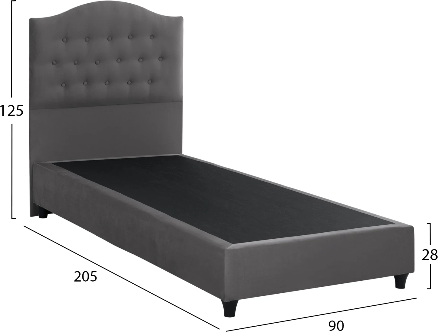 Krevat MALENA, kadife gri, 90x200