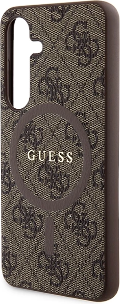 Mbështjellës Guess 4G Collection Leather Metal Logo MagSafe për Samsung Galaxy S24, Kafe