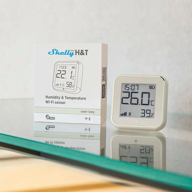 Sensor temperature e lagështie Shelly H&T Gen. 3, Wi-Fi, Bluetooth, USB-C, Matte Ivory