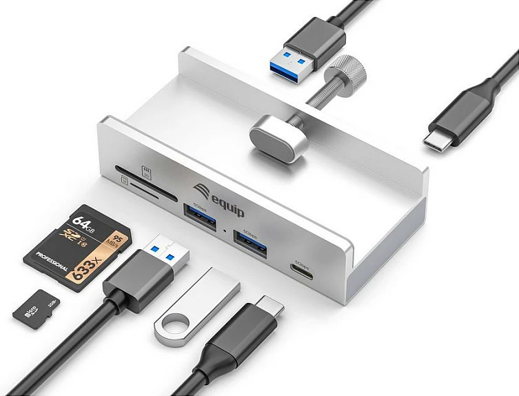 USB hub EQUIP 128968, 5 porta USB 3.2 Gen1, lexues SD/MicroSD, alumini