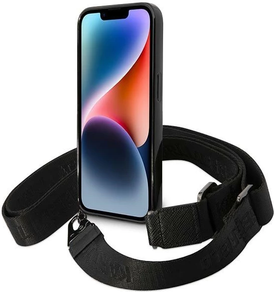Mbështjellës Karl Lagerfeld KLHCP14XSTSTP për iPhone 14 Pro Max, hardcase, me rrip, rozë